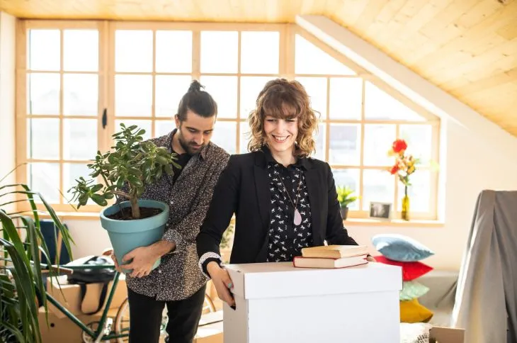 Young couple is happy after move